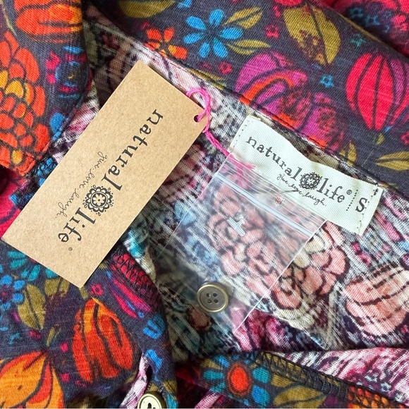 Natural Life Christa Knit Cotton Floral Mini Dress Small Button Front Boho - Picture 11 of 13